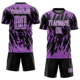 Custom Black Medium Purple-White Splatter Torn Sharp Brush Stroke Sublimation Soccer Uniform Jersey