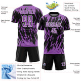 Custom Black Medium Purple-White Splatter Torn Sharp Brush Stroke Sublimation Soccer Uniform Jersey