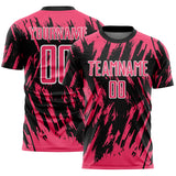 Custom Black Neon Pink-White Splatter Torn Sharp Brush Stroke Sublimation Soccer Uniform Jersey