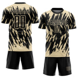Custom Black-Cream Splatter Torn Sharp Brush Stroke Sublimation Soccer Uniform Jersey