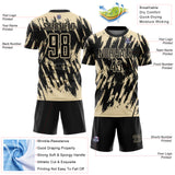 Custom Black-Cream Splatter Torn Sharp Brush Stroke Sublimation Soccer Uniform Jersey