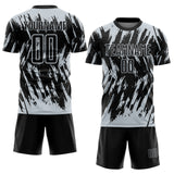 Custom Black-Silver Splatter Torn Sharp Brush Stroke Sublimation Soccer Uniform Jersey