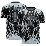 Custom Black-Silver Splatter Torn Sharp Brush Stroke Sublimation Soccer Uniform Jersey
