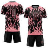 Custom Black-Medium Pink Splatter Torn Sharp Brush Stroke Sublimation Soccer Uniform Jersey