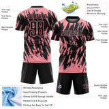 Custom Black-Medium Pink Splatter Torn Sharp Brush Stroke Sublimation Soccer Uniform Jersey