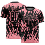 Custom Black-Medium Pink Splatter Torn Sharp Brush Stroke Sublimation Soccer Uniform Jersey
