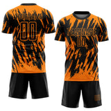 Custom Black-Bay Orange Splatter Torn Sharp Brush Stroke Sublimation Soccer Uniform Jersey