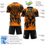 Custom Black-Bay Orange Splatter Torn Sharp Brush Stroke Sublimation Soccer Uniform Jersey