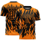 Custom Black-Bay Orange Splatter Torn Sharp Brush Stroke Sublimation Soccer Uniform Jersey