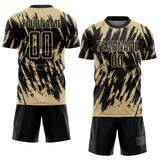 Custom Black-Vegas Gold Splatter Torn Sharp Brush Stroke Sublimation Soccer Uniform Jersey