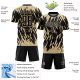 Custom Black-Vegas Gold Splatter Torn Sharp Brush Stroke Sublimation Soccer Uniform Jersey