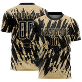 Custom Black-Vegas Gold Splatter Torn Sharp Brush Stroke Sublimation Soccer Uniform Jersey