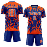 Custom Royal Orange-White Splatter Torn Sharp Brush Stroke Sublimation Soccer Uniform Jersey