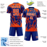 Custom Royal Orange-White Splatter Torn Sharp Brush Stroke Sublimation Soccer Uniform Jersey