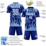 Custom Royal Light Blue-White Splatter Torn Sharp Brush Stroke Sublimation Soccer Uniform Jersey