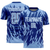 Custom Royal Light Blue-White Splatter Torn Sharp Brush Stroke Sublimation Soccer Uniform Jersey