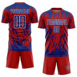Custom Red Royal-White Splatter Torn Sharp Brush Stroke Sublimation Soccer Uniform Jersey