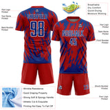 Custom Red Royal-White Splatter Torn Sharp Brush Stroke Sublimation Soccer Uniform Jersey
