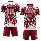 Custom Crimson-White Splatter Torn Sharp Brush Stroke Sublimation Soccer Uniform Jersey