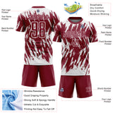 Custom Crimson-White Splatter Torn Sharp Brush Stroke Sublimation Soccer Uniform Jersey