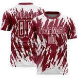 Custom Crimson-White Splatter Torn Sharp Brush Stroke Sublimation Soccer Uniform Jersey