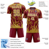 Custom Crimson Old Gold-White Splatter Torn Sharp Brush Stroke Sublimation Soccer Uniform Jersey