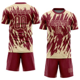 Custom Crimson-Cream Splatter Torn Sharp Brush Stroke Sublimation Soccer Uniform Jersey