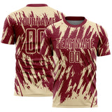 Custom Crimson-Cream Splatter Torn Sharp Brush Stroke Sublimation Soccer Uniform Jersey