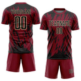 Custom Crimson Black-Cream Splatter Torn Sharp Brush Stroke Sublimation Soccer Uniform Jersey