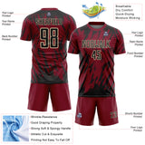 Custom Crimson Black-Cream Splatter Torn Sharp Brush Stroke Sublimation Soccer Uniform Jersey