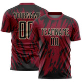 Custom Crimson Black-Cream Splatter Torn Sharp Brush Stroke Sublimation Soccer Uniform Jersey