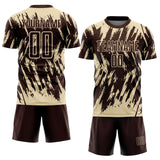 Custom Brown-Cream Splatter Torn Sharp Brush Stroke Sublimation Soccer Uniform Jersey