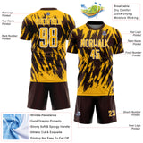 Custom Brown Gold-White Splatter Torn Sharp Brush Stroke Sublimation Soccer Uniform Jersey