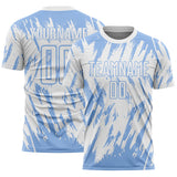Custom White-Light Blue Splatter Torn Sharp Brush Stroke Sublimation Soccer Uniform Jersey