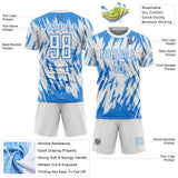 Custom White-Powder Blue Splatter Torn Sharp Brush Stroke Sublimation Soccer Uniform Jersey
