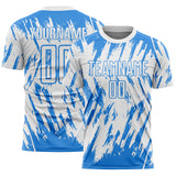 Custom White-Powder Blue Splatter Torn Sharp Brush Stroke Sublimation Soccer Uniform Jersey