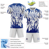 Custom White-Royal Splatter Torn Sharp Brush Stroke Sublimation Soccer Uniform Jersey