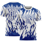 Custom White-Royal Splatter Torn Sharp Brush Stroke Sublimation Soccer Uniform Jersey