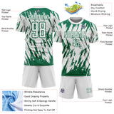 Custom White-Kelly Green Splatter Torn Sharp Brush Stroke Sublimation Soccer Uniform Jersey