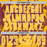 Custom Burgundy Gold-White Splatter Torn Sharp Brush Stroke Sublimation Soccer Uniform Jersey