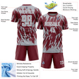 Custom Burgundy Gray-White Splatter Torn Sharp Brush Stroke Sublimation Soccer Uniform Jersey