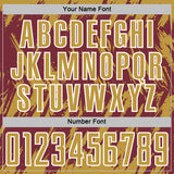Custom Burgundy Old Gold-White Splatter Torn Sharp Brush Stroke Sublimation Soccer Uniform Jersey