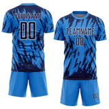 Custom Powder Blue Navy-White Splatter Torn Sharp Brush Stroke Sublimation Soccer Uniform Jersey
