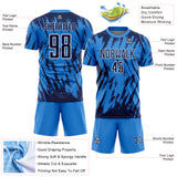 Custom Powder Blue Navy-White Splatter Torn Sharp Brush Stroke Sublimation Soccer Uniform Jersey