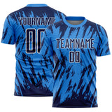 Custom Powder Blue Navy-White Splatter Torn Sharp Brush Stroke Sublimation Soccer Uniform Jersey