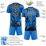 Custom Powder Blue Black-White Splatter Torn Sharp Brush Stroke Sublimation Soccer Uniform Jersey