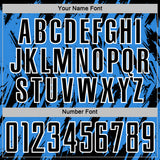 Custom Powder Blue Black-White Splatter Torn Sharp Brush Stroke Sublimation Soccer Uniform Jersey