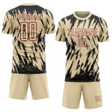 Custom Cream Black-Crimson Splatter Torn Sharp Brush Stroke Sublimation Soccer Uniform Jersey