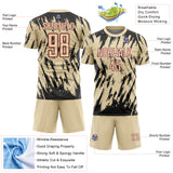 Custom Cream Black-Crimson Splatter Torn Sharp Brush Stroke Sublimation Soccer Uniform Jersey