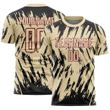 Custom Cream Black-Crimson Splatter Torn Sharp Brush Stroke Sublimation Soccer Uniform Jersey